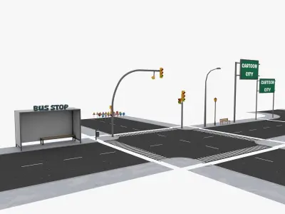 Cartoon Road Pack Low-poly 3D model