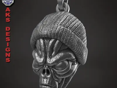 skull Pendant jewelry ALien with cap v1  3D print model