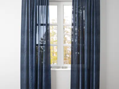 BELGIAN FLAX LINEN SHEER DRAPE-Pottery Barn 3D model