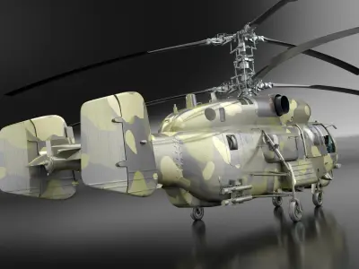 Camo Twin Rotor Military Helicopter with Interior Rigged 3D model