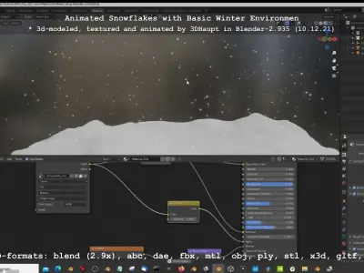 Animated snowflakes with basic winter environment Low-poly 3D model