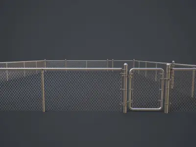 Modular Chain-link Fence Low-poly 3D model