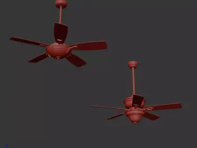 Vintage Dark Wood 5-Blade Ceiling Fan Set 3D model