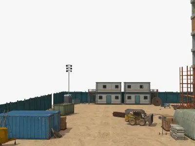 Construction Site with Building and Construction Vehicles Low-poly 3D model