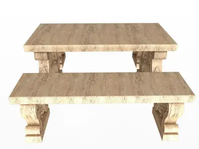 Stone Bench and Table 03 Low-poly 3D model