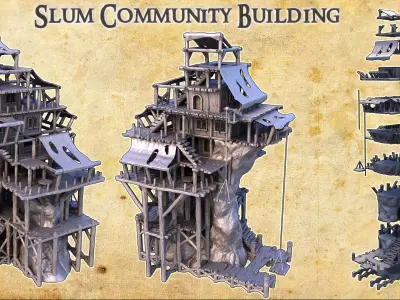 Slum Community Building Tabletop Terrain 28MM 3D print model 3D print model