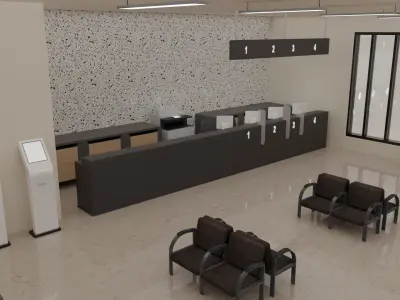 Bank Interior Low-poly 3D model