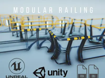 Modular Game-ready modern railings Low-poly 3D model