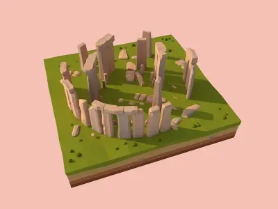 Cartoon Lowpoly Stonehenge Landmark Low-poly 3D model