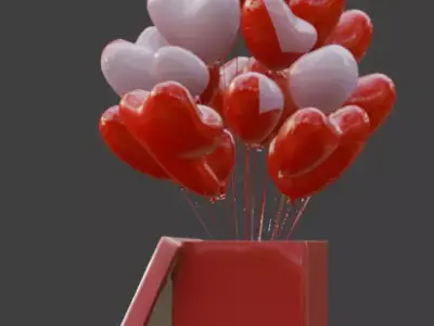 Valentine s Heart Balloon Gift Box Low-poly 3D model