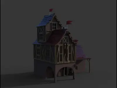 House castle with flags on top 3D model