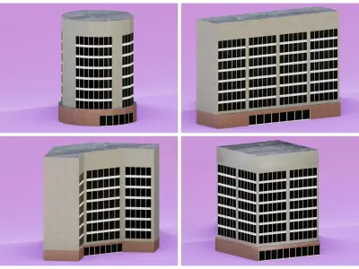 Pack of 4 office building Low-poly 3D model