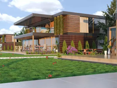 Modern House Garden Landscape Design Realistic Render - 2022 3D model