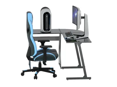 Gaming Set desk with chair and monitor 3D model