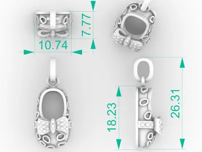 Diamond Bow Baby Bootie Necklace 3D print model