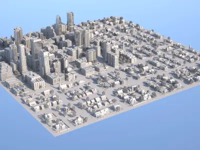 City Downtown with Suburb Low-poly 3D model