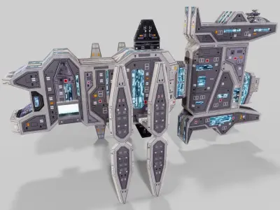 Sci-fi space outpost Low-poly 3D model