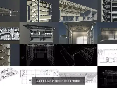 Building in section cut set 01 3D Model Pack