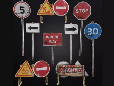 Game-ready Street Signs Collection post-apocalyptic rusty Low-poly 3D model
