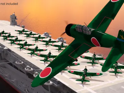  Japanese Aircraft Carrier Kaga with A6M Zero Light Deck Fighters 