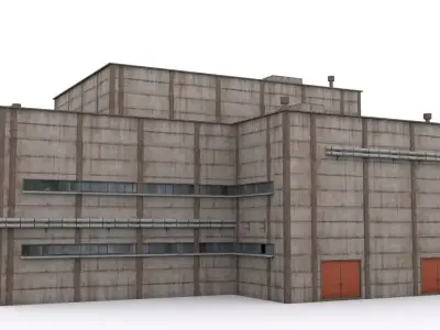 Hangar industrial building Low-poly 3D model