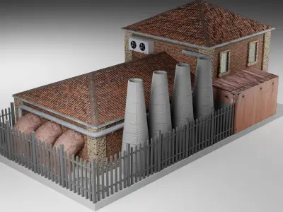 Old factory Low-poly 3D model 3