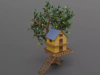 A house built on a tree Low-poly 3D model purchase
