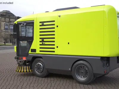  Compact Street Sweeper Vehicle Green Rigged 