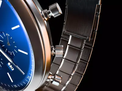 Executive Chronograph Watch - Stainless Steel Blue - PBR 4K 3D model
