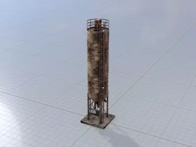 Industrial Cement Silo Version 3 old and rusty Low-poly 3D model