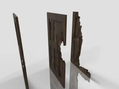 Wood Door - Damage - Old Low-poly 3D model