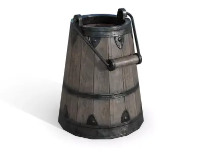 Old Wooden Bucket Low-poly 3D model