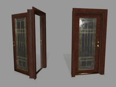 door 2 wooden with glass Low-poly 3D model