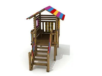 Kids Game Play Equipment 011 Wood Playhouse 3D model