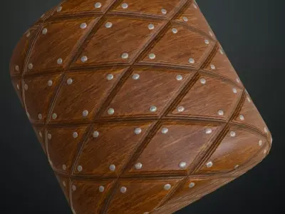 Polished Diamond Wood Panels with Silver Rivets PBR Seamless Texture