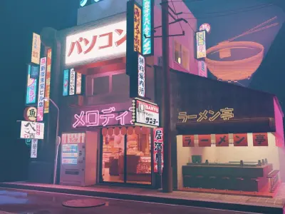 lowpoly cyberpunk street  3D model