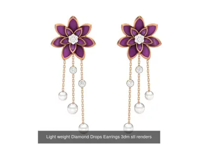 9 Light weight Diamond Drops Earrings 3dm stl renders 3D Model Pack