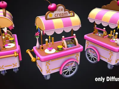stylized ice cream cart  Low-poly 3D model