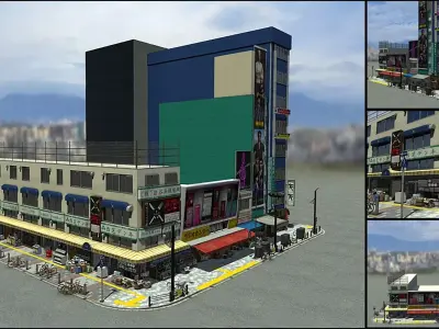 Japanese street scape 001 3D Model - Unity Ready Low-poly 3D model