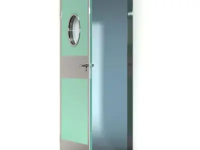 Green Door With Window 3D model