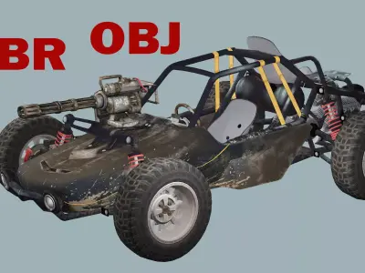Post-Apocalypse Buggy Car B With Gunholder 3D Model Low-poly 3D model