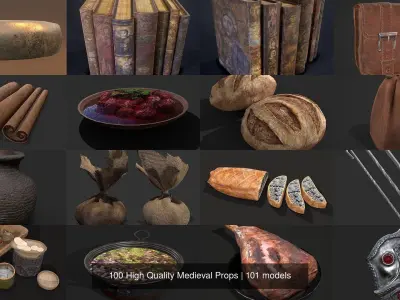 100 High Quality Medieval Props 3D Model Pack