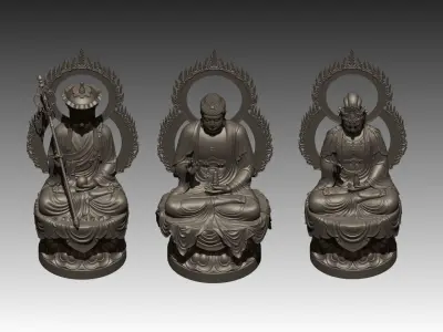 Amitabha Trinity Set 3D Model Pack