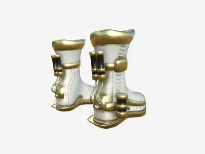 SciFi Boots A03 White Gold - Character Design Fashion Low-poly 3D model