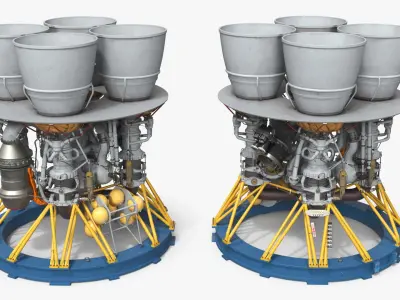  Four-Chamber Liquid Rocket Engine with Yellow Struts Grey 