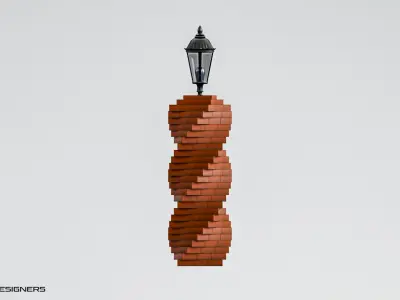 Brick Column Lamp Post Low-poly 3D model
