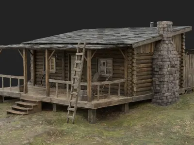  Log Cabin Fully Modeled Interior and Exterior 