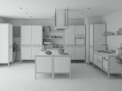 Mini Kitchen - Fantin Frame Kitchen with island 3D model