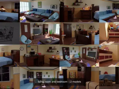 living room and bedroom  3D Model Pack