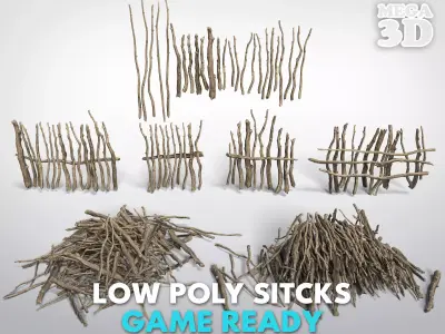 Low poly Sticks 230511 Low-poly 3D model